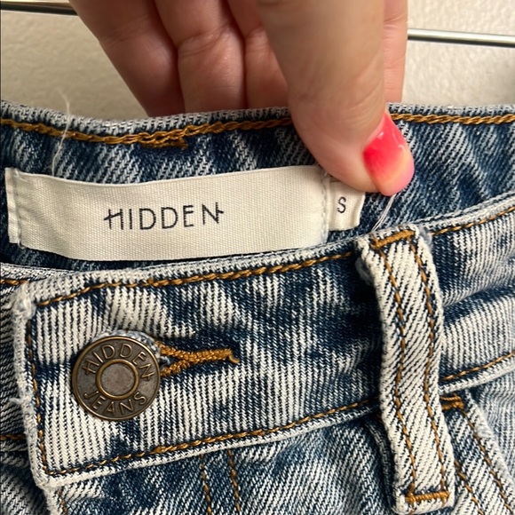 Blue Distressed Jean Shorts with Raw Hem - Picture 2 of 3